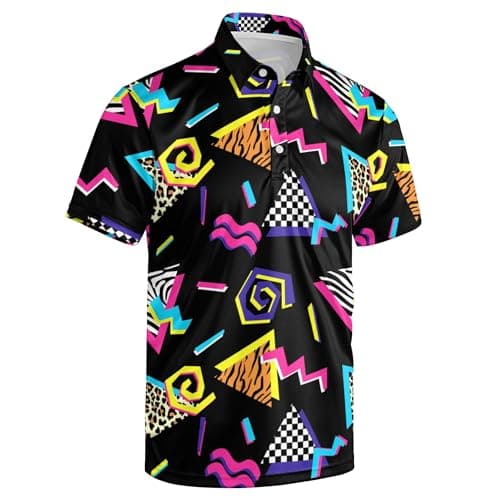 Mens 80s Golf Shirt Dry Fit Performance Short Sleeve Print Shirts Funny 90s Golf Shirts for Men, 80s 90s Theme, XX-Large — view 5