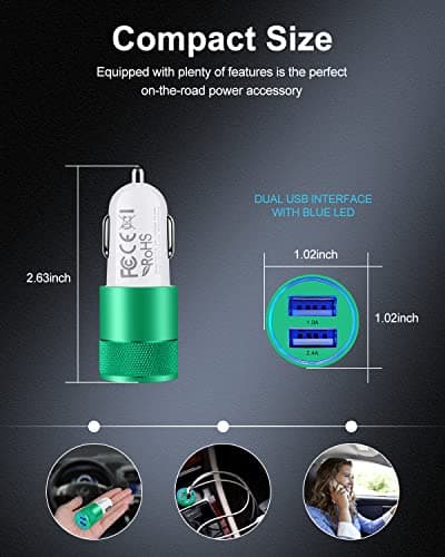 Dual Port Car Phone Charger, [2Pack] 3.4a Fast Charge USB Cargador Carro — view 3