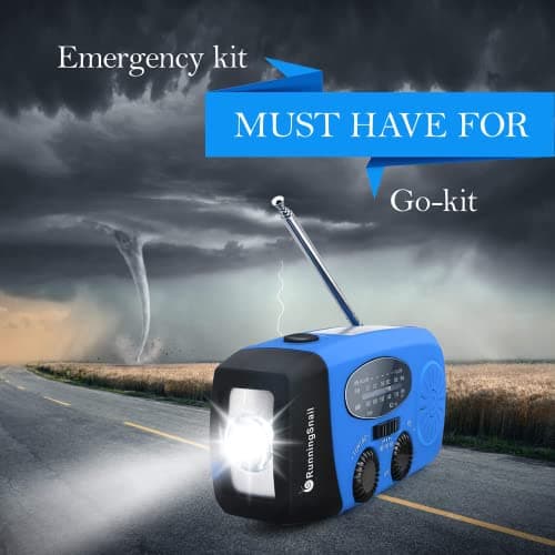 Emergency Hand Crank Radio with LED Flashlight for Emergency, AM/FM Portable Weather Radio with 2000mAh Power Bank Phone Charger, USB Charged & Solar Power for Camping, Emergency(Blue) — view 3