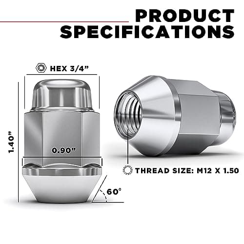 White Knight 1707S-20AM 12mm x 1.50 Thread Size Chrome Bulge Acorn Lug Nut, 20-Pack