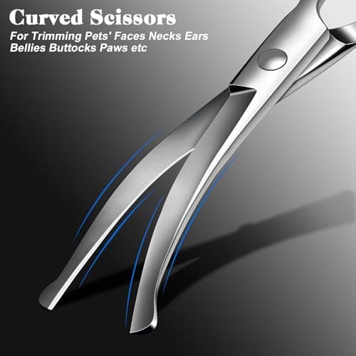 Professional 4 in 1 Dog & Cat Grooming Scissors Kit with Safety Round Tips,Sharp & Durable,Dog Shears for Grooming - Includes Straight, Curved, Thinning Scissors and Comb - Premium Pet Supplies — view 3