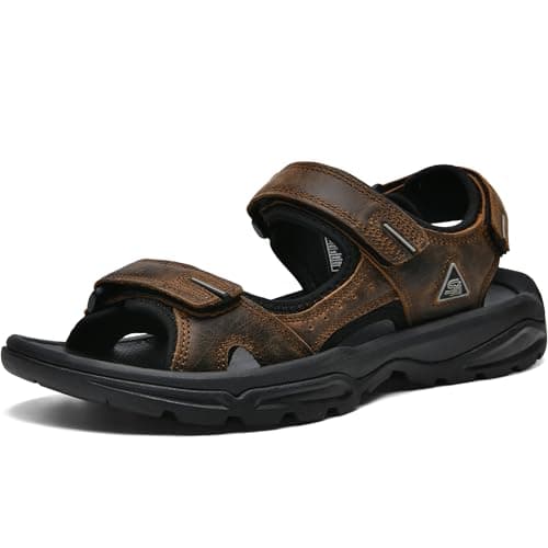 SHOPARKED Men's Leather Athletic Sandals Hiking Shoes EVA Cushion Foam Midsole With Arch support Rugged Durabrasion Rubber Outsole Dark Brown 10.5