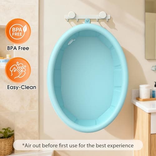 Baby Bathtub with Inflatable Top Edge, Extra Stable Infant Bath Tub, Collapsible & Portable for Baby Bath Time, No Tilt Design for 12M-6Y Toddler, No Assembly for Travel Shower — view 5