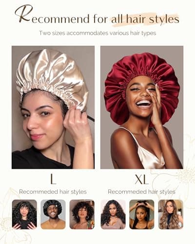 YANIBEST Silk Bonnet Satin Bonnet for Sleeping Women and Men, Adjustable Double Layer Hair Bonnet for Curly Hair Black — view 3