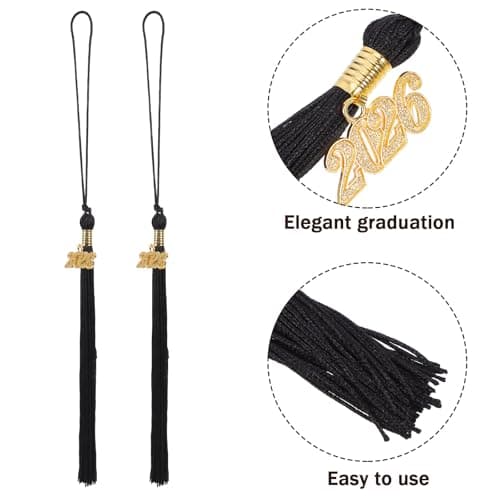 MAGICLULU 10pcs 2026 Graduation Tassels with Gold Year Charm, Black Academic Hat Fringe for Ceremony, Polyester Cap Accessories for High School College University — view 4