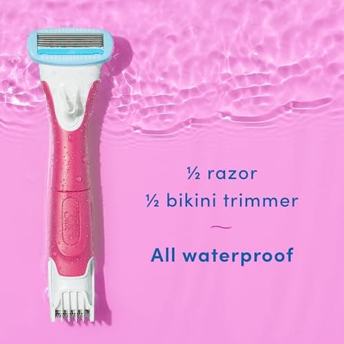 Schick Hydro Silk TrimStyle Hydrating Razor with Bikini Trimmer for Women | 2-in-1 Bikini Razor for Women and Womens Trimmer for Pubic Hair| Includes 1 Waterproof Handle, 1 Refill & 1 AAA Battery — view 3