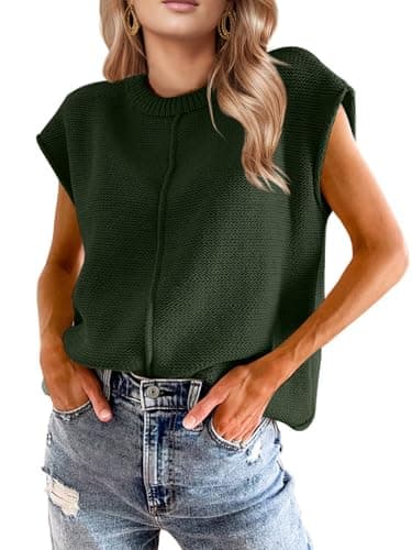 Seiciviy Womens 2026 Summer Tops Western Boho Sweater Vest Fashion Trendy Casual Cap Sleeve Rodeo Cute Vacation Outfits Army Green
