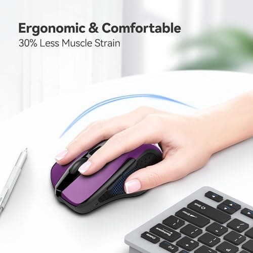 TECKNET Wireless Mouse, 2.4G Ergonomic Optical Mouse, Computer Mouse for Laptop, PC, Computer, Chromebook, Notebook, 6 Buttons, 24 Months Battery Life, 2600 DPI, 5 Adjustment Levels - Purple — view 3