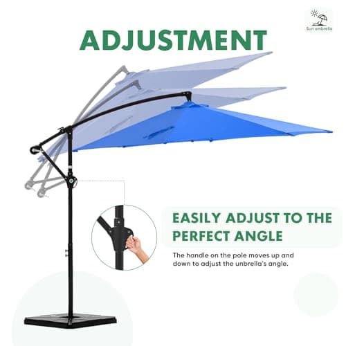 NEWBULIG 10FT Patio Umbrella with Base Included, Offset Cantilever Outdoor Patio Table Umbrella, UV Protection, Fade Resistant Fabric, Easy Tilt Adjustment for Pool, Deck, Garden, Backyard, Blue — view 4