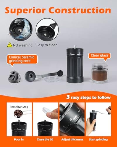 Rsoilch Manual Coffee Grinder With Ceramics Burr For Espresso,French Press,40 Adjustable Settings,Portable Hand Coffee Bean Mill For Home Use and Camping Travel,Coffee Bean Grinders With Hand Crank — view 5