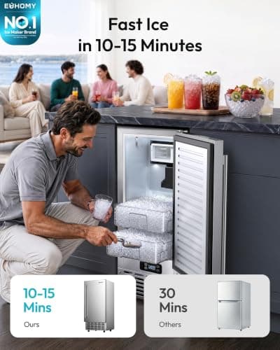 EUHOMY Under Counter Nugget Ice Maker Machine, 70Lbs/Day, Bulit-in Freestanding Ice Maker with Double Ice Baskets, Self-Cleaning & 24H Timer Ice Machine, for Home Use(Silver)