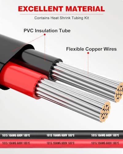 NAOEVO 10 Gauge Wire 2 Conductor Electrical Wire, 10 AWG Stranded PVC Cord, 12V Low Voltage/Tinned Copper/Flexible Cable for Automotive Wiring, Lamp Cord, Marine Cable (15FT)