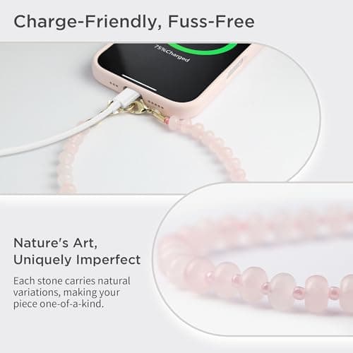 POSADINA Natural Stone Phone Charm, Beaded Healing Phone Wrist Strap, Handmade Cellphone Chain Lanyard with Tether Tab — view 2
