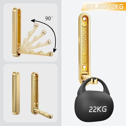 Dntorx 2 Pcs Extended Folding Coat Hooks Wall Mounted, 4.33 in Gold Foldable Wall Hooks Heavy Duty Valet RV Hooks Bathroom Towel Hooks Robe Hooks for Hanging Towels Clothes Coat Hat Bags — view 2