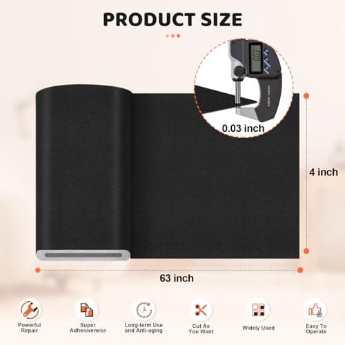 Gecyfit Leather Repair Patch Kit, 10 x160 cm Black Upholstery Tape, Upgraded Self-Adhesive Leather Tape for Motorcycle Seat, Car Seat, Couch, Sofa, Bike, Furniture, Vinyl Pleather Repair