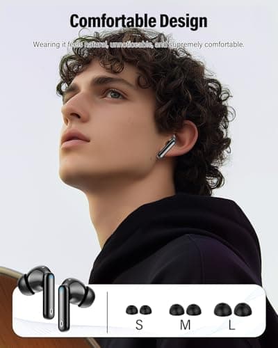 Wireless Earbuds, Bluetooth 5.4 Headphones Bass Stereo, Ear Buds with Noise Cancelling Mic, LED Display in Ear Earphones Clear Calls, IP7 Waterproof Bluetooth Earbuds for Phones/Sports/Laptop, Black — view 5