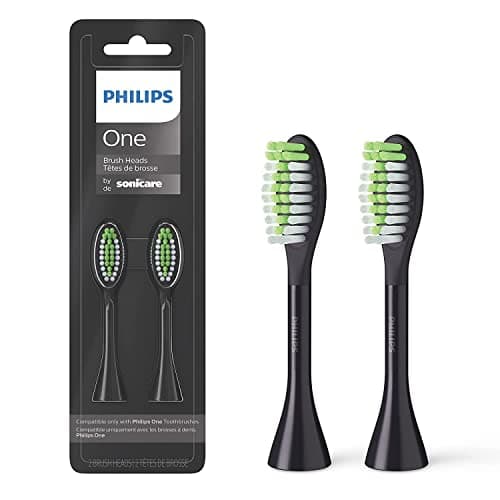 Philips One by Sonicare Electric Toothbrush Heads, Motorized Sonicare Toothbrush Heads, Brush Head Pack (2 Heads), Black, BH1022/06