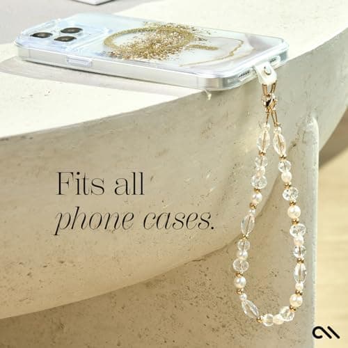 Case-Mate Phone Charm Wrist Strap w/Pearls & Crystals - Crystal Pearl Gold — view 5