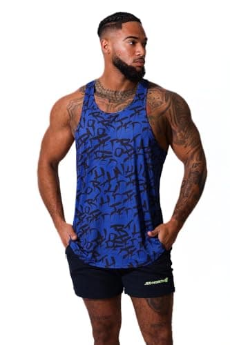 Jed North Men's Graphic Bodybuilding Tank Tops Gym Stringers Racerback,NavyGraffiti,XXX-Large