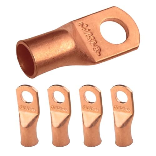 SELTERM 1/0 AWG 3/8 inch Stud (5 pcs.) UL Heavy Duty Battery Ring Terminal 0 Gauge Connector, Tubular Electrical Wire End Cable Lugs, Bare Copper Eyelets [B67], MD1038U / MDS1038U
