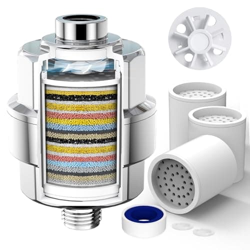 20-Stage Shower Filter-Shower Head Filter for Hard Water, with 3 Replaceable Filter Cartridges, High Output Shower Water Filter for Removing Chlorine and Fluoride, Polished Chrome