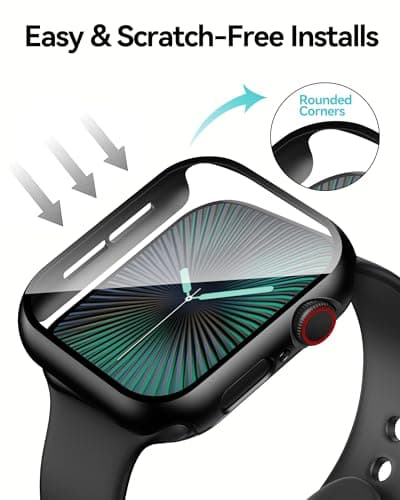 Smiling 2 Pack Case Compatible with Apple Watch SE 3 (2025)/ SE 2/ SE/Series 6/5/4 44mm with Tempered Glass Screen Protector, Hard PC Case Overall Protective Cover - Black — view 3