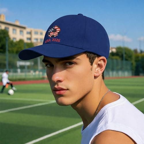 World Cup Soccer Hat 2026 - Adjustable Baseball Cap,World Cup Merchandise Gifts Accessories Decorations,Football Supporter Gear,USA American Flag Embroidery Cotton Hat for Men & Women Blue — view 4