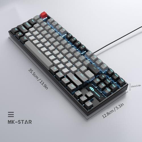 MageGee 75% Mechanical Gaming Keyboard, Blue Switch, LED Backlit, 87 Keys Compact TKL Wired Computer Keyboards for Windows Laptop PC Gamer - Grey/Black — view 8