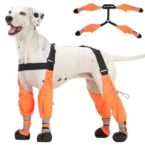 Pezluxe Dog Suspender Boots, Waterproof Anti-Slip Dog Rain Boots with Adjustable Strap for Small Medium Large Dogs, Reflective Dog Shoes with Suspenders for Outdoor Walking,Rain Snow Hiking, Orange,L