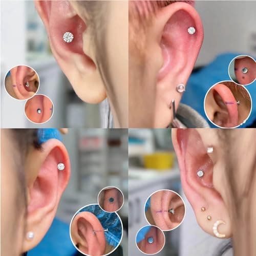 QXXPVV 16G Flat Back Earrings Stud Stainless Steel Extended Internally Thread Tragus Labret Nose Cartilage Lip Medusa Conch Body Piercing Jewelry Hypoallergenic for Women Men(4pairs 16G Silver 6mm) — view 4