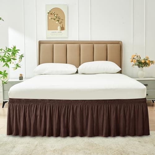 Biscaynebay Wrap Around Bed Skirts for Twin & Twin XL Beds Short Drop of 12", Brown Adjustable Elastic Dust Ruffles Easy Fit Wrinkle Resistant Silky Luxurious Fabric Machine Washable — view 8