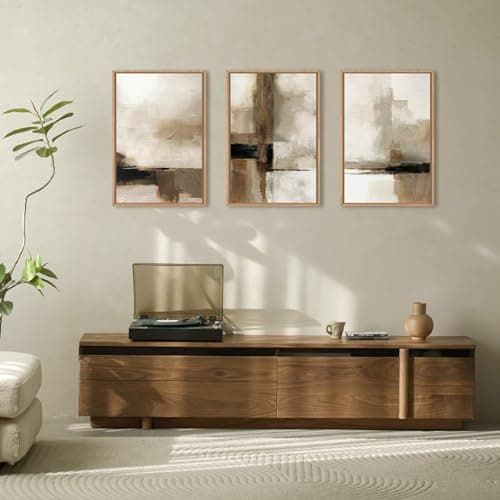 Ausril Large Abstract Neutral Framed Canvas Wall Art Set,Brown Beige Wall Decor,Minimalist Black Wall Painting,Modern Brush Stroke Line Art Print for Living Room,Bedroom,Office- 16"x24"x3 — view 3
