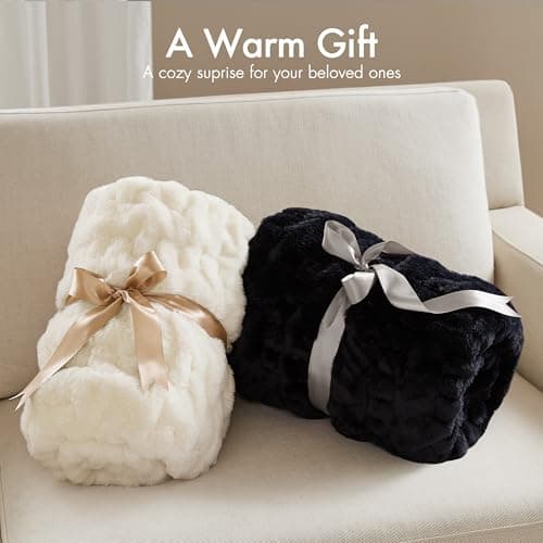 Madison Park Ruched Fur Luxury Throw Premium Soft Cozy Brushed Long Faux Fur For Bed, Couch or Sofa , 50x60" , Ivory — view 4