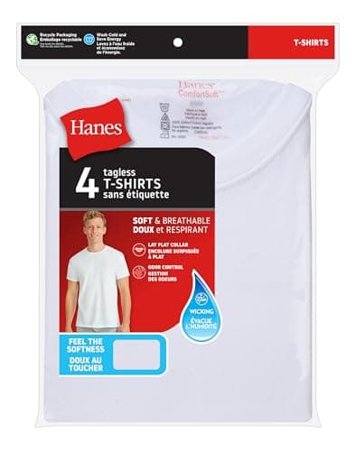 Hanes Men's ComfortSoft 4 Pack Cotton Crewneck T-Shirt, White, Large — view 6