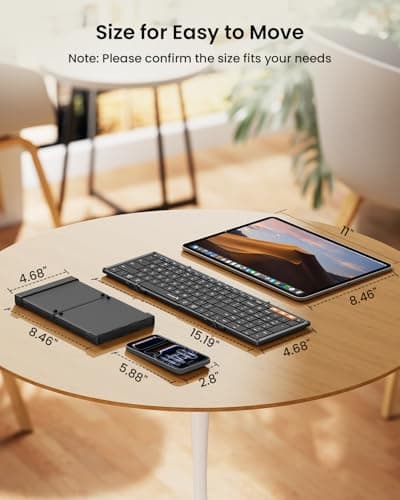 ProtoArc Foldable Bluetooth Keyboard, XK01 Full-Size Portable Wireless Keyboard for Travel, 105 Keys, 0.65" Keycaps, Multi-Device Sync for iPad Tablet Smartphone Laptop PC Windows iOS Android, Black — view 3