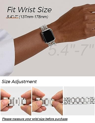 JR.DM Silver Watch Bands for Women Compatible with Apple Watch 38mm 40mm 41mm 42mm (S10/11) Adjustable Metal Band Cowboy Steel Chain Bracelet for iWatch Series1/2/3/4/5/6/7/8/9/10/11 SE 3/2/1(No Case) — view 4