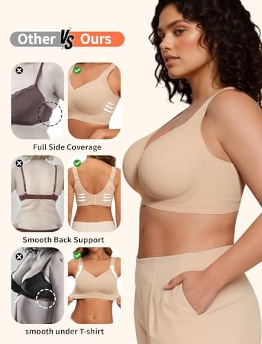 PoseFree Jelly Bra No Underwire Full Coverage Supportive Seamless Cotton Bralette Plus Size Bras for Women (Nude,2XL) — view 3