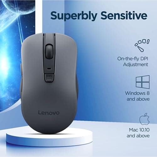 Lenovo WL310 Bluetooth Silent Mouse, Ergonomic, Adjustable DPI, Silent Clicks, Bluetooth 5.0, Portable for Windows, Mac, and Chromebook, Grey — view 3