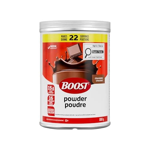BOOST Instant Breakfast Powder, Chocolate, Drink Mix with Protein, Fibre, Calcium, Vitamins & Minerals, Add to Whole Milk or Smoothies, Recyclable Canister, 22 Servings, Kosher, 880 g