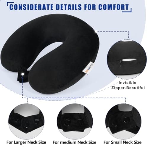 SAIREIDER Travel Pillow 100% Pure Memory Foam Travel Neck Pillow, Airplane Pillow for Traveling、Car、Home、Office，Washable Cover（Black） — view 4