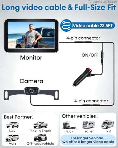 HD 1080P Backup Camera: 15-Min Easy Install 7 inch Large Screen Color Night Vision See Clearly at Night Up to 10 Meters - Reverse Camera for Trucks Cars Pickup SUVs Rear View Safety & Parking Assist — view 6