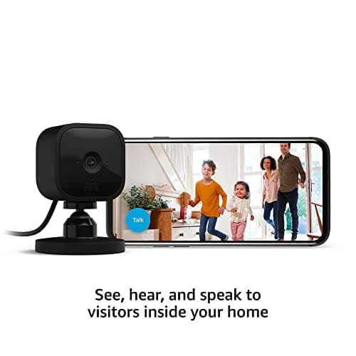 Blink Mini - Compact indoor plug-in smart security camera, 1080p HD video, night vision, motion detection, two-way audio, easy set up, Works with Alexa – 1 camera (Black) — view 2