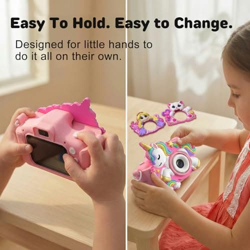 Kids Camera for Girls Toys Gifts: 3 4 5 Year Old Girl Gifts Small Children Selfie Digital Pink Camera for Kids, Christmas Birthday Gift for Girls Toy Cameras for Toddlers Age 3-5, 32G SD Card Included — view 3