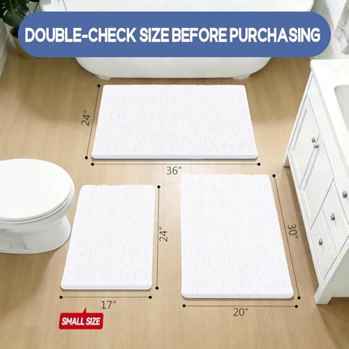 Bcoimo 30x20 Chenille Bath Mat – Non-Slip with Backing Bath Rug Ultra-Absorbent and Machine Washable Bathroom Mat Quick-Dry Design. Ideal for Bathroom Shower and Tub Areas