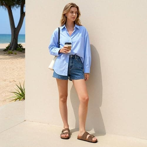 DREAM PAIRS Women's Genuine Cork Footbed Slide Sandals Comfortable Arch Support Cushioned Flat Sandals Summer Shoes,Size 8,Brown,SDSS26004W