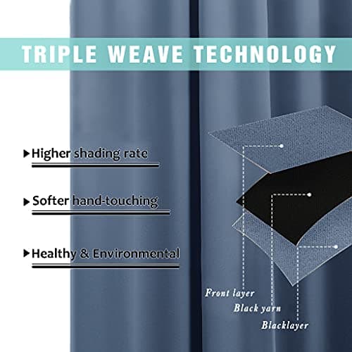 NICETOWN Full Shade Curtain Panels, Pair of Energy Smart & Noise Blocking Out Blackout Drapes for Guest Room Window, Thermal Insulated Lined Window Dressing (Stone Blue, 70 in x 72 in (W x L) — view 5