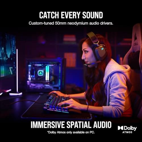 Corsair HS80 RGB Wireless Multiplatform Gaming Headset - Dolby Atmos - Lightweight Comfort Design - Broadcast Quality Microphone - iCUE Compatible - PC, Mac, PS5, PS4 - Black — view 2
