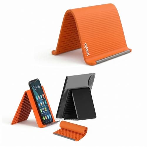 asfanst Silicone Phone Stand with Aluminum, Flexible Foldable Phone Holder, Bendable Adjustable Anti-Slip Desktop Stand for Phone Tablet Laptop, Portable Rollable Multi-Angle Stand for Home (Orange)