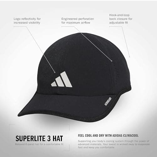 adidas Men's Superlite Hat – Lightweight Moisture-Wicking Cap for Workout and Training, Black/White/3, OSFA