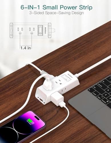 Addtam Flat Plug Power Strip with 6 Outlet Extender, 3 FT Extension Cord Flat Wall Plug with Multiple Outlets, No Surge Protector for Cruise Ship, Travel, Dorm, Home Office, Cruise Essentials, White — view 2